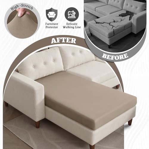 KinCam Cushion Chaise Covers, Stretch 1PC Cushion Cover, Khaki | Couch Cover for Sectional Sofa, Washable L Shaped Couch Cover, Individual Couch Cushion Covers Furniture Protector for Pets - image 2