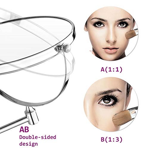 MRJ cosmeticaspiegel wandmontage normaal + 3-voudig 360° draaibaar van kristalglas, roestvrij staal en messing voor… - Afbeelding 4