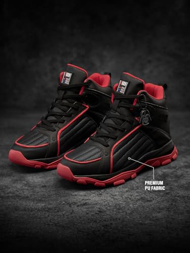 Image of The Souled Store Star Wars: Darth Vader Men and Boys High Top Sneakers | Black & Red PU Leather Streetwear with Padded Ankle Support, Durable Outsole & Lace-Up Closure