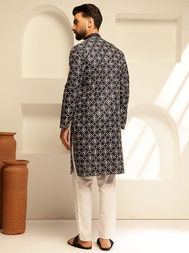 Image of SOJANYA (Since 1958 Men's Cotton Silk Gold Sequins Thread Embroidered Kurta With White Pyjama