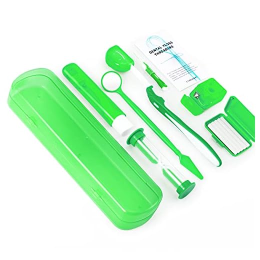 Annhua 8 Pcs Orthodontic Care Kit for Braces, Portable Braces Kit Cleaning Tools Tooth Pick Hygiene Set with Interdental Brush, Ortho Wax, Floss, Oral Mirror Included - Green