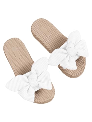 Image of GORGLITTER Girl's Sandals Summer Cute Fashion Trendy Beach Vacation Slides Sandals Bow Braided Slip on Dress Sandals