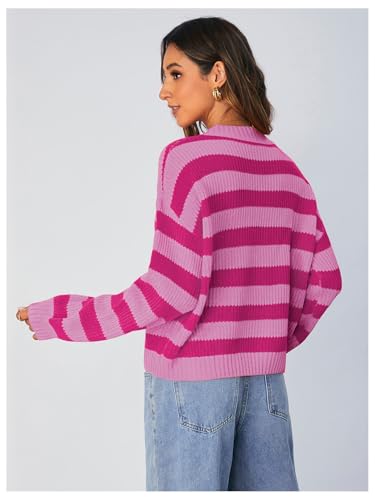 SOLY HUX Women's Color Block Striped Knit Tops Casual Long Sleeve Drop Shoulder Sweater Pullovers2