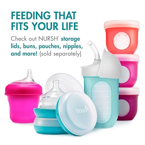 Image of Boon Nursh Bottles - Silicone Baby Bottles Help Ease Colic Symptoms - Formula and Breast Milk Only Touch Food-Grade Silicone - Slow Flow - Blue - 4 Ounce
