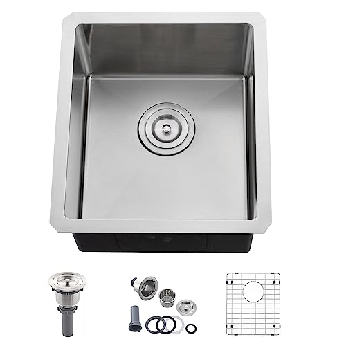 15 Inch Undermount Bar Sink Stainless Steel-Bokaiya 15X17 Wet Bar Sink Undermount Small Sink 16 Gauge Single Bowl Kitchen Bar Sink With Bottom Grid #TOP16