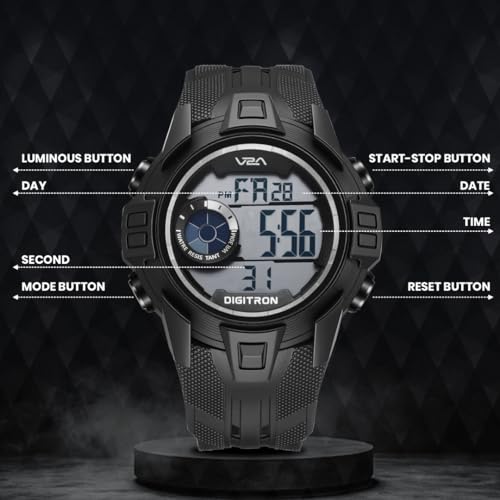 Image of V2A Digitron 2117 Sports Watch for Men & Boys | Alarm, Stopwatch, 12 /24H | 3 ATM Water Resistant | Luminous Display | Gifts for Men & Boys