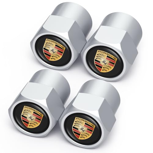 Car Tire Valve Stem Caps for Porsche Panamera Cayenne Macan Boxster Taycan Cayman 718 911 Automobiles Dust Caps Compatible with Car TiresAlloy Leak-Proof Valve Cover
