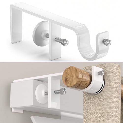 Over-Blinds Curtain Rod Brackets for Outside-Mounted Blinds No Drill Adjustable Fit Set of 2 White
