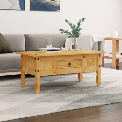 Table basse style mexicain pin massif avec rangement de salon - 2