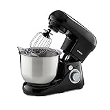 Klarstein Küchenmaschine, Leise Teigmaschine, Knetmaschine & Kuchenmaschine, Food Processor mit Planetarisches Rührsystem, Rührmaschine mit 1300 Watt, Edelstahlschüssel 5,2 L, 6 Stufen, Schwarz