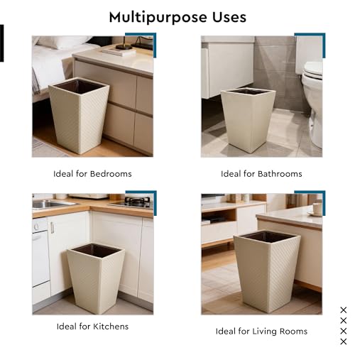 Image of Encasa XO Leather Dustbin for Home | 3 L (15x19 cm)(Small) Waste Bin for Bedroom, Washrooms, Kitchens Office, Hotel | Noise free, Floor Safe Trash Can | Textured Leather Garbage Bin - Cream