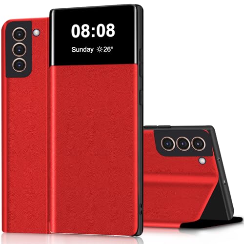 Étui Samsung Galaxy S21 avec support et fente pour carte en cuir rouge
