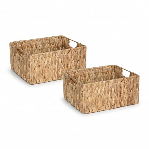 Image of Wickerfield Water Hyacinth Storage Baskets, Woven Wicker Hamper Basket, Storage Box Organiser with Handles, Baskets to Make Gift Hampers – Set of 2 (Medium*2)