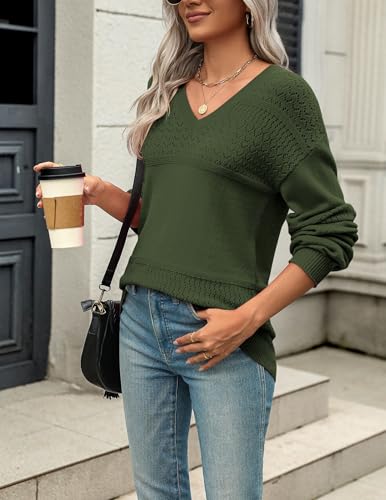 Image of Zeagoo Sweaters for Women Long Sleeve Shirts V Neck Tops Fall Clothes | Womens 2026 Fall Sweaters,Long Sleeve Ribbed Knit Pullover,V Neck Lightweight Tops,Crochet Pullover Sweater,Outfits,Knit Tops