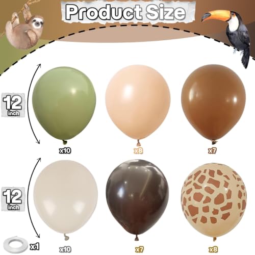 Image of Sage Green and Brown Fall Balloons for Safari Baby Shower Party Decorations | 12inch Olive Green Beige Brown Nude Deer Print Animal Latex Balloons for Fall Woodland Jungle Wild One Birthday Party Decor