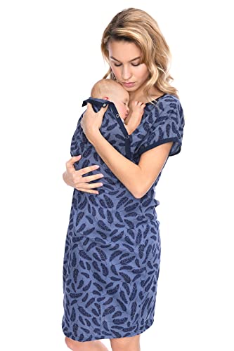 MijaCulture 3 en 1 Vestido de nacimiento Camisón de lactancia Maternidad 4123, Azul oscuro/Gefieder, XXX-Large
