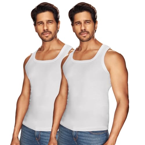 Image of sporto Macho Men's Vest | 100% Combed Cotton | U Neck Sleeveless Innerwear | Soft Hand Feel Comfort Fit | Good Absorbency | Everyday Wear | Color May Vary (Pack of 2)