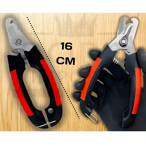 Alicate Cortador de Unhas para Pets, 16cm, Cabo Emborrachado, Preto e Vermelho