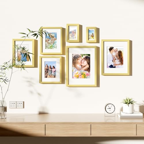 decorUhome 5x7 Picture Frame Set of 10, Display Photos 4x6 with Mat or 5x7 Unmatted for Picture Frames Collage Wall Decor, Gold