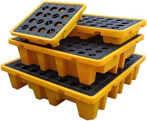 Spill-Proof Oil Tank Tray, Drum Spill Containment Pallet with Detachable Grating, Industrial Garage Storage for Paint Buckets, Polyethylene Platform, 120x60x10cm