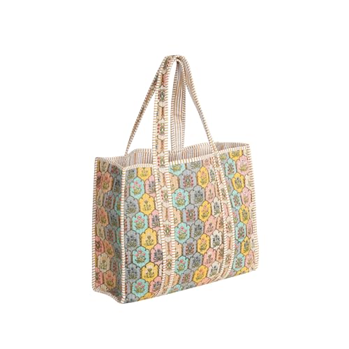 Image of Cotton Tiger Block Print Tote Bag, Indian Handmade Shopping Shoulder Bag, Unisex Market Daily Use