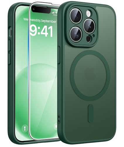 Image of FNTCASE for iPhone 13 Pro Case: [Compatible with Magsafe] Translucent Matte Cases with [Full Camera Protection] [Screen Protector] Military Grade Shockproof Protective Phone Cover - Green