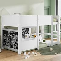 EINHOM Bunk Bed for Kids, Cabin Bed with Guardrails, Bunk Bed with Storage, Additional Ladder and 2 Small Blackboards, Suitable for Boys and Girls, Fun Playing, 3FT-90x190cm, White (No Mattress)