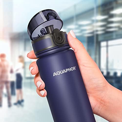 AQUAPHOR CITY WATER FILTER BOTTLE 500ml, Filters on the go, reduces chlorine, BPA free, drinking filter bottle, Navy