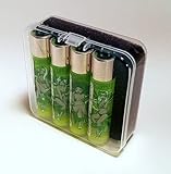 Clipper Lighters - Mary Jane Pinup Girls Collection - Set of 4 Lighters - Includes Display Case/Protective Holder! - Translucent Green