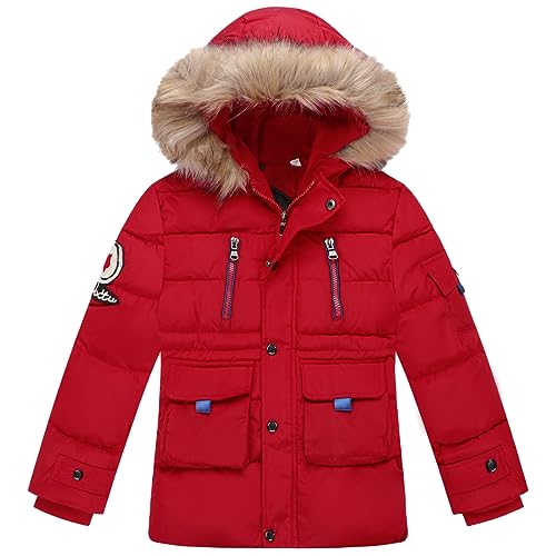 Girls Winter Puffer Coat Boys Fur Collar Hoodie Jacket Kid Warm Zip Up Outerwear