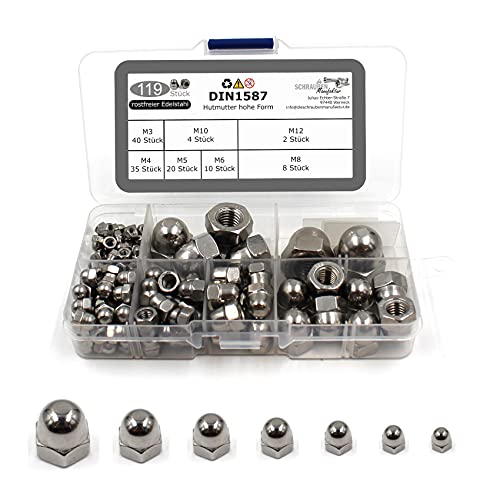 Lot de 119 écrous à chape hexagonaux en acier inoxydable A2 V2A M3 M4 M5 M6 M8 M10 M12 Cover