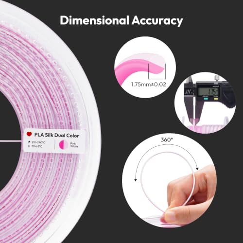Image of AMOLEN Silk PLA Dual Color 3D Printer Filament Glossy Silk Pink White PLA 1.75mm, Shiny Color Change Filament 3D Printing PLA Filament for Most FDM 3D Printer, 1kg Spool(2.2lbs)