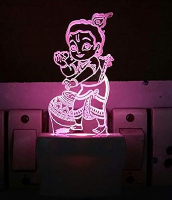 Dhruv Mart Acrylic 3D Illusion Bal Krishna Night Lamp with 7 Color Changing Light for Gifts, Bedroom, Living Room LED Night Lamp with Plug (Multicolour)Pack of 1