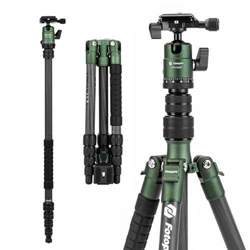 Image of Fotopro 60 inch Carbon Fiber Camera Travel Tripod, 2lbs Super Lightweight Compact Tripod with 360 Metal Ball Head, Detachable Monopod, with Arca QR Plate & Bag, Load up to 8KG /17.63lbs, for SLR DSLR