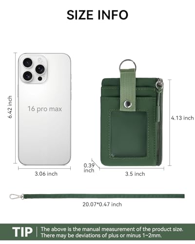 Image of BOSTANTEN Small Wallet RFID, Minimalist Zip ID Case Wallet with Lanyard Keychain, Water Resistant Card Wallets for women & Men, Green