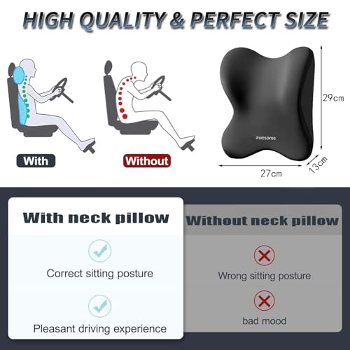 Auto Nackenkissen, Auto Kissen, Autositz kopfstütze, für Autositz Komfortabel Atmungsaktiv Memory Foam Abnehmbarer Abdeckung (Kopfstütze - Schwarz)