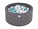 MEOWBABY Piscine À Balles 90X40cm/300 Balles ∅ 7Cm pour Bébé Enfant Bambin Jouets pour Les Tout-Petits Fabriqué de Jouet Rond MousseFabriqué en UE Gris Foncé: Turquoise/Transparent/Blanc