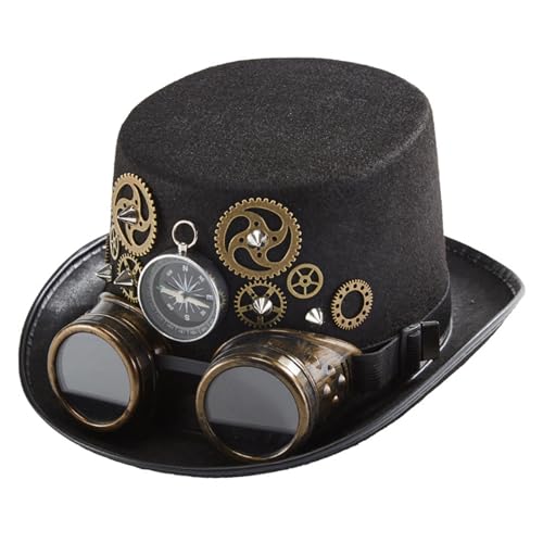Chapeaux hauts gothiques unisexes et chapeau Steampunk avec lunettes noires