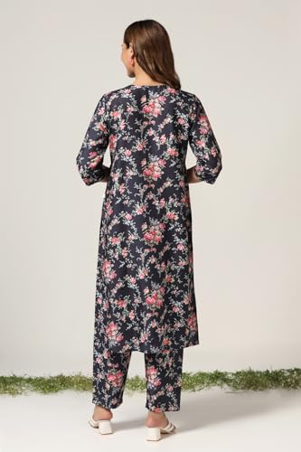 Dhruvi Trendz Women Cotton Blend Fancy Kurta Set Regular Fit Printed (Dt-K2729&P151_Black_3Xl)