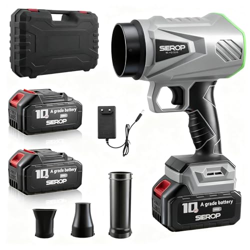 Soplador a batería, pequeño soplador de hojas inalámbrico con 2 baterías de 2,5 Ah y cargador y 3 boquillas, fuerza de soplado 1,2 kg, motor sin escobillas de 40.000 rpm, para camping, jardín, cuidado