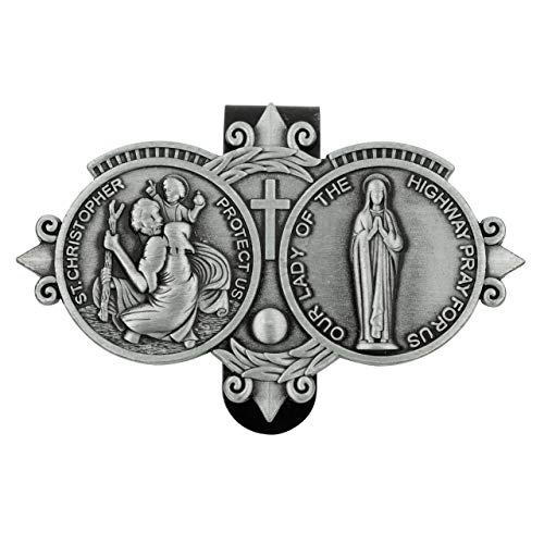 VILLAGE GIFT IMPORTERS Car Visor Clip Pendant St. Christopher and Our Lady of Highway Patron of Safe Travels