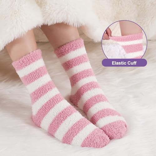 Niorasen Fluffy Socks Womens with Gift Box, Cosy Bed Socks for Women, Warm&Comfy Fuzzy Sock, Christmas Gifts for Women Ladies Girls, 5 Pairs, 3-8, Pink - Image 5