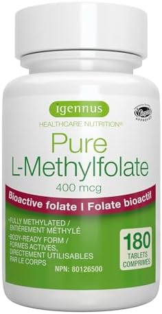 Igennus Pure Methyl Folate 400 mcg, 180 Tablets, Clean Label, Optimized Methylfolate 667 mcg DFE, MTHFR Supplement, Lab Verified, Vegan & Hypoallergenic, 6 Month Supply