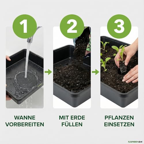 GREEN24 Profi Gewächshaus-Wanne XL565 wasserdicht für Pflanzen, Gewächshäuser und Garten, 56,5 x 41,5 x 8,5 cm, schwarz, für Innen und Außen