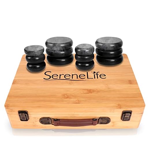 Massage Stone Heater Box Set - Electric Spa Portable Heated Rocks Massage Stones and Warmer Set - Heat Rock Massaging Kit 12 Large Small Black Stone Set w/Bamboo Heating Case - SereneLife PSLMSGST65