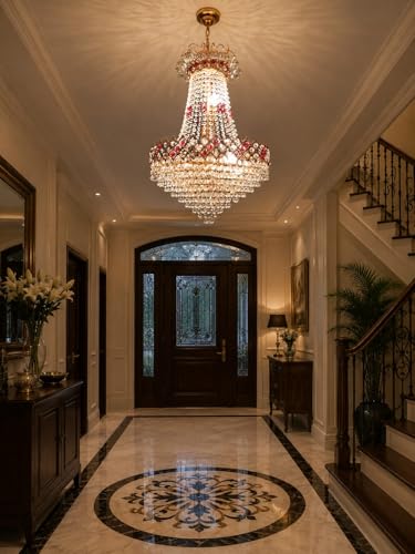 Image of SHRI MAHAL ANTIQUES 20W with LED Bulb Glass Decorative Metal Crystal Pendant Ceiling Lamp Chandelier, Bulbs Included (480mm, Golden)-AC