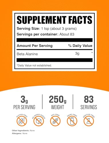 Image of BulkSupplements.com Beta Alanine Powder - Beta-Alanine Supplement, Pre-Workout Supplement - Unflavored & Gluten Free, 3g per Serving, 250g (8.8 oz) (Pack of 1)