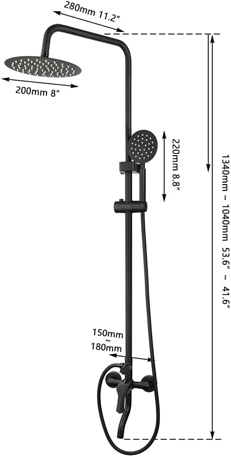 Matte Black Exposed Shower System 8 Inch Rainfall Shower Head 3 Functions Wall Mounted Outdoor Shower Fixtures Stainless Steel Bathroom Shower Set