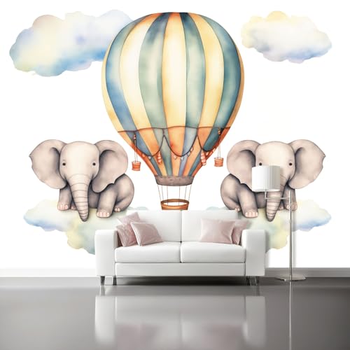 Photo Wallpaper Cartoons Animals Hot Air Balloons - Gray-Blue Wall Murals for Bedrooms 150 x 105 cm (W x H), Mural Wallpaper Living Room Office Decoration Murals Wall Decoration for Boys Girls