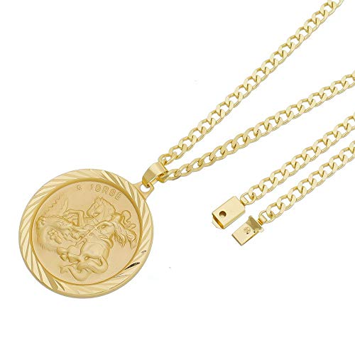 Pingente São jorge Com Corrente Grumet Fecho Gaveta Folheado a Ouro 18k